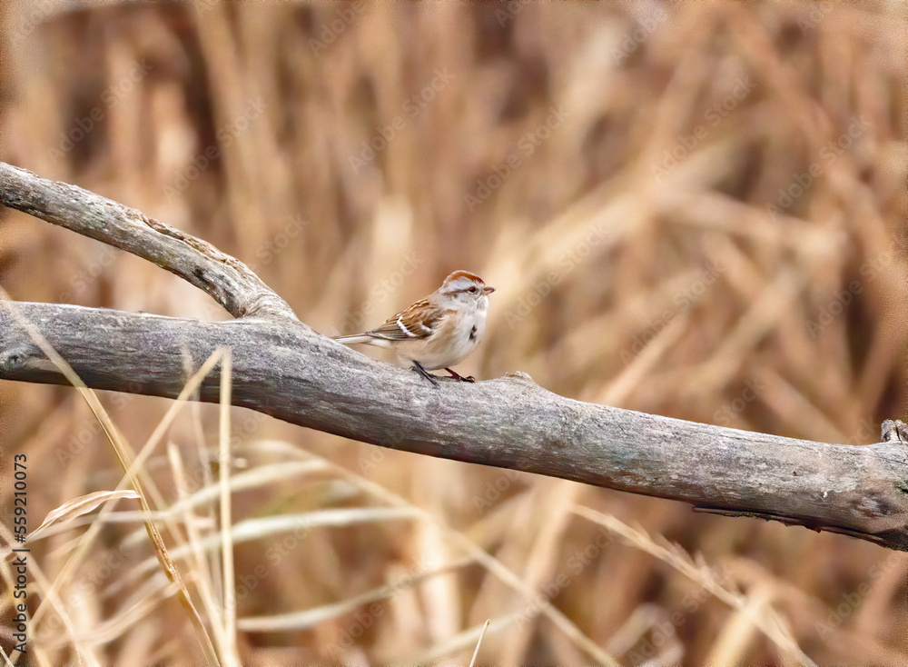 Wall mural an american tree sparrow perched on a dead tree branch