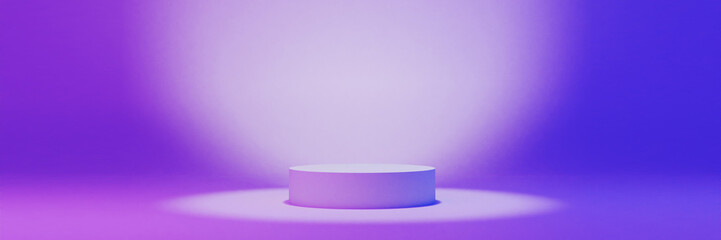 Banner with stand for a product placement on neon background. Simple design. 3D illustration.