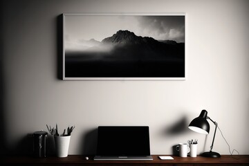 A wall art poster hanging on a wall in an office room, generative ai