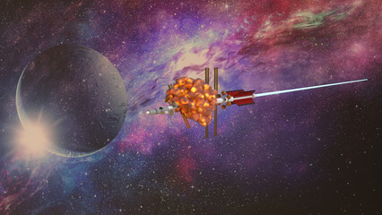 Fototapeta na wymiar Abstract picture of explosion of spaceship somewhere in galactic space 