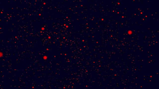 Random movement of 4k motion graphics points. Red dots on a black background. Red plexus graphics abstraction
