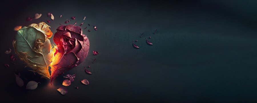 rose petals in the shape of heart with fire inside. Generative AI picture.