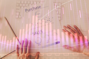 FOREX chart multi exposure with work table background.