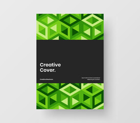 Colorful catalog cover vector design layout. Clean mosaic hexagons handbill template.