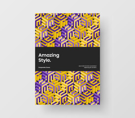 Premium postcard A4 vector design concept. Minimalistic mosaic hexagons corporate brochure illustration.