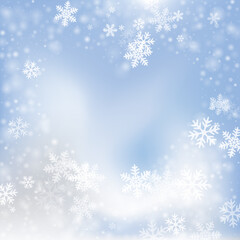 Simple heavy snowflakes backdrop. Snowstorm fleck ice granules. Snowfall weather white blue background. Little snowflakes christmas vector. Snow hurricane scenery.