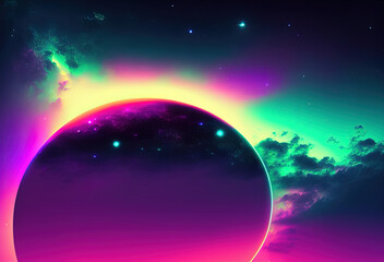 Neon color night sky art illustration. Generative AI