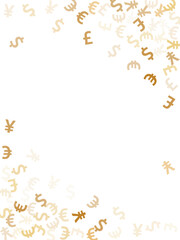 Euro dollar pound yen gold symbols scatter money vector background. Deposit concept. Currency