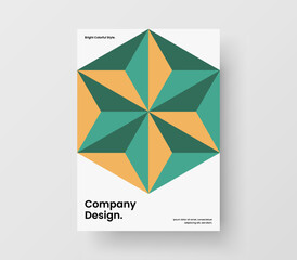 Clean magazine cover A4 vector design concept. Colorful geometric hexagons presentation layout.