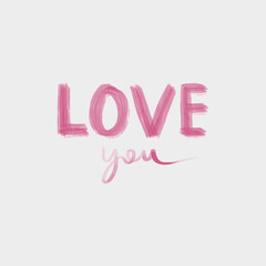 LOVE YOU. Lettering vector illustration for poster, card, banner valentine day, wedding. Hand drawn word - love you, red heart. Print for tee, t-shirt.