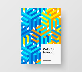 Vivid mosaic hexagons company cover layout. Colorful brochure design vector template.