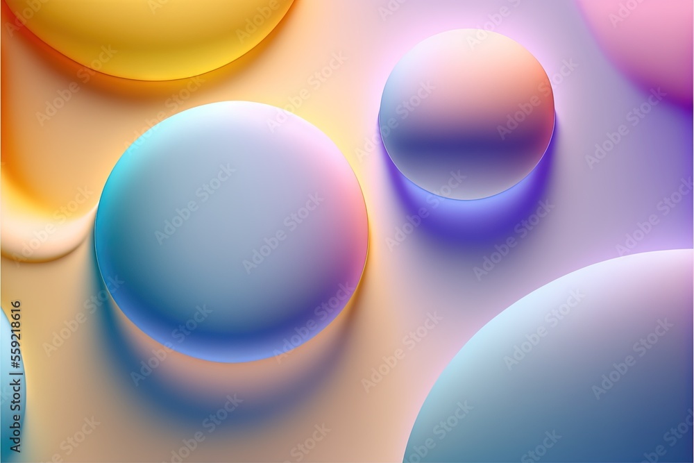 Aufkleber a colorful background with circles and bubbles in pastel colors and a square frame with a white bord