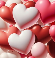 heart shaped balloons, pink white red, for valentine's day, anniversary, romantic gift, 3d illustration