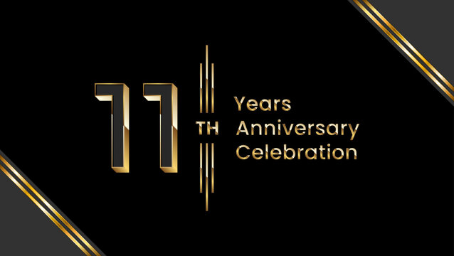 11th Anniversary. Anniversary template design with golden text for anniversary celebration event. Vector Templates Illustration