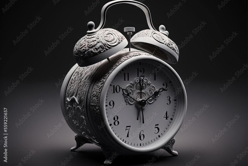 Poster a silver clock with a black background and a black background with a white clock and a black backgro