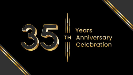35th Anniversary. Anniversary template design with golden text for anniversary celebration event. Vector Templates Illustration