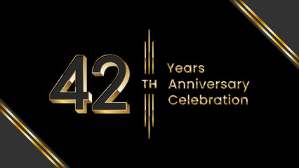 42th Anniversary. Anniversary template design with golden text for anniversary celebration event. Vector Templates Illustration