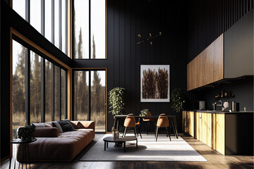 Dark Interior Room With Modern Architecture and Natual Light