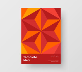 Trendy mosaic hexagons pamphlet layout. Clean front page vector design template.