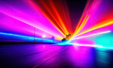 beach with bright neon lights . Generative AI