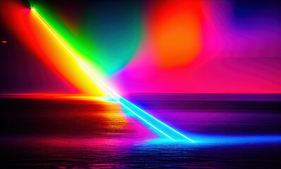 beach with bright neon lights . Generative AI
