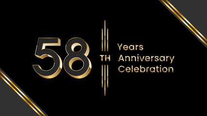 58th Anniversary. Anniversary template design with golden text for anniversary celebration event. Vector Templates Illustration