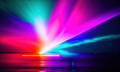 beach with bright neon lights . Generative AI