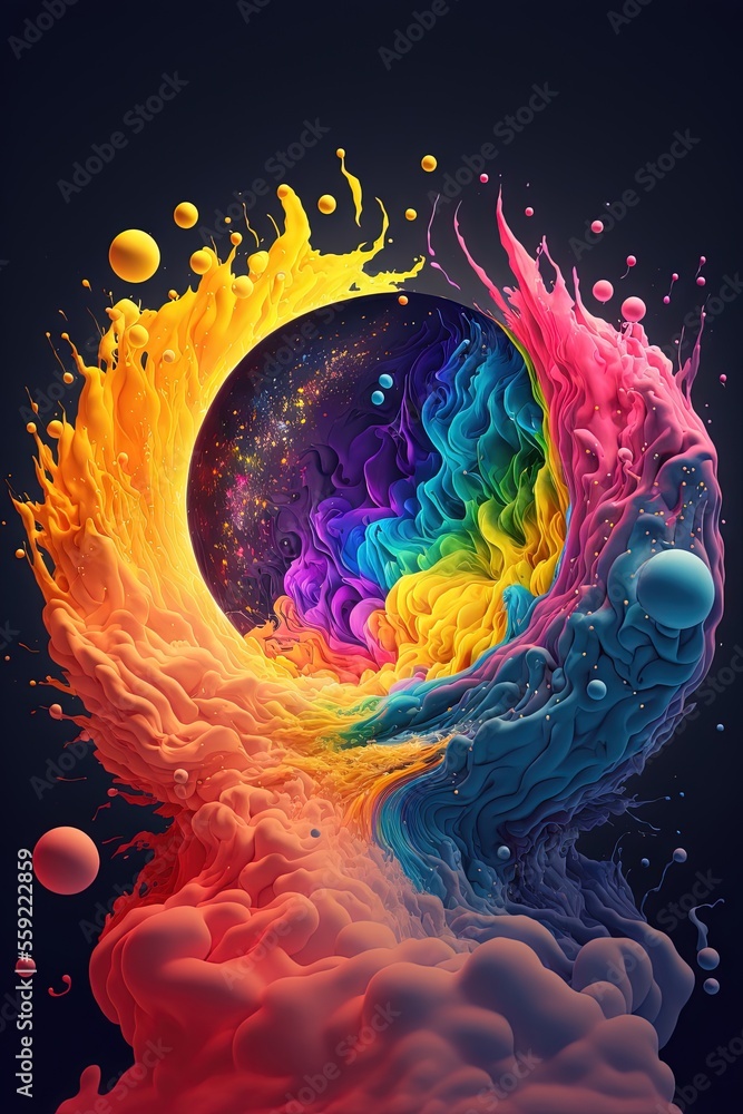 Aufkleber a colorful painting with a rainbow swirl and a black background with a black background and a white 