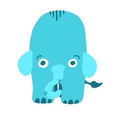 Blue elephant vector illustration in cartoon flat style isolated on white background.