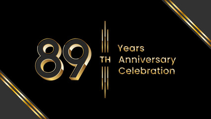 89th Anniversary. Anniversary template design with golden text for anniversary celebration event. Vector Templates Illustration
