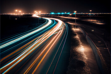 Fototapeta na wymiar High Angle View Of Light Trails On Road At Night 