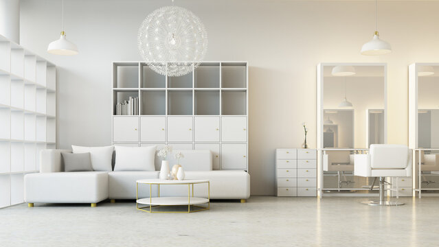 modern salon reception desk and wating area interior - 3D rendering