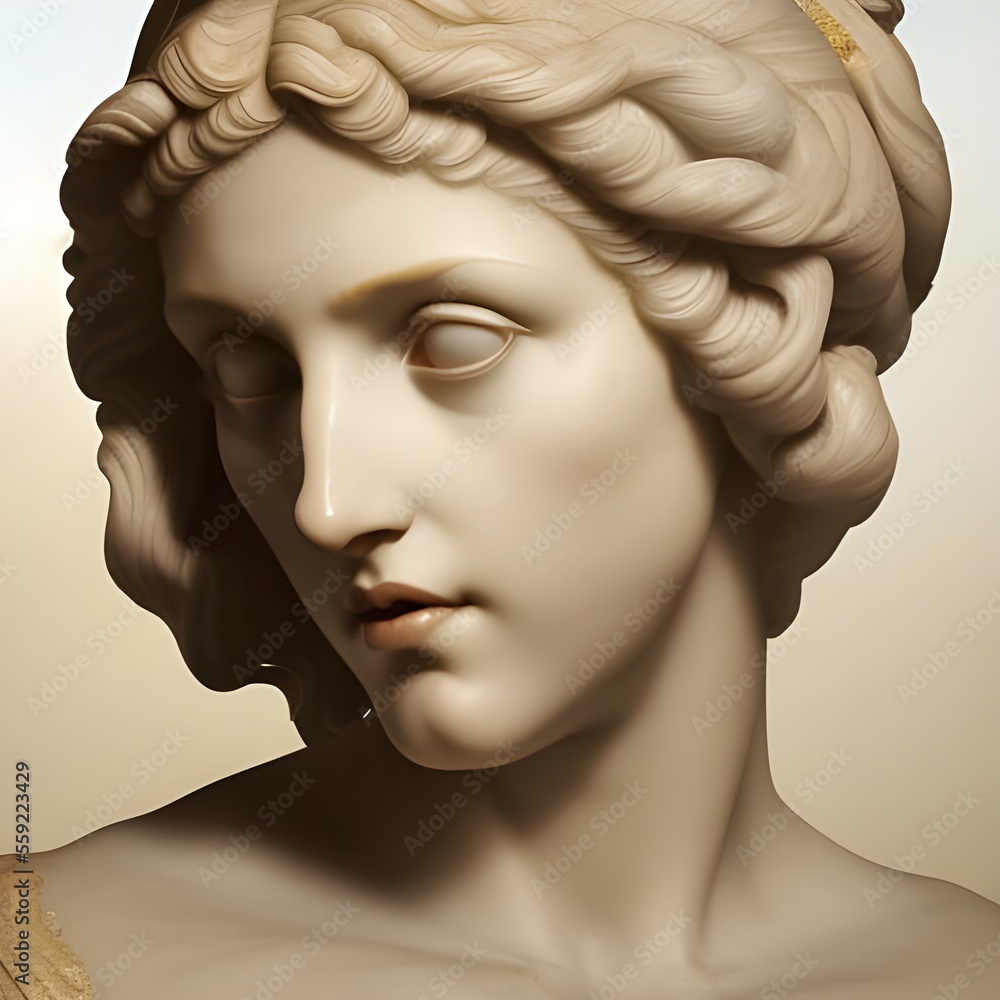 Wall mural 3d illustration of a white marble bust featuring a young woman with alabaster skin known as aphrodit