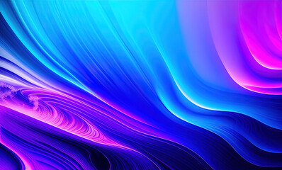 Naklejka na ściany i meble Abstract blue purple neon wavy background . Generative AI