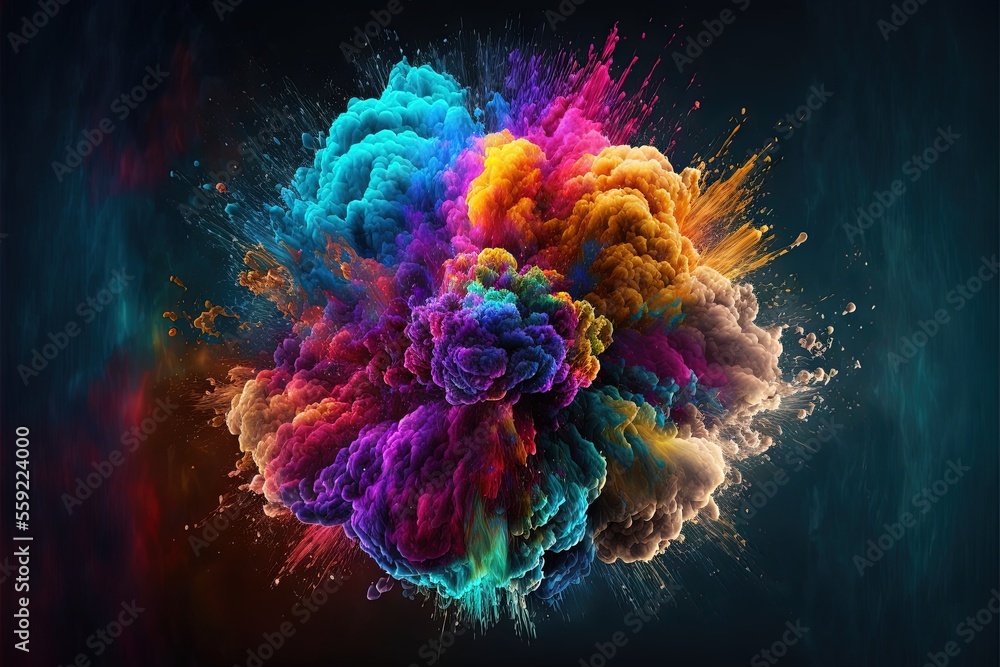 Poster a colorful explosion of colored powder in the air with a black background and a black background wit