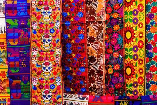 Handmade colorful fabric with pattern on Chichicastenango market