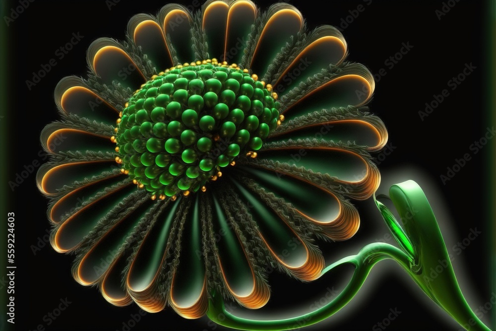 Poster a computer generated image of a flower with a stem in the center of the flower is a green stem with 