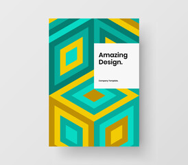 Vivid annual report A4 vector design illustration. Unique mosaic hexagons book cover concept.