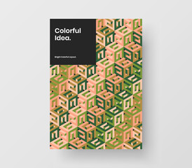 Trendy geometric hexagons book cover template. Bright brochure A4 design vector illustration.
