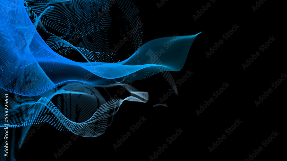 Poster textured wave of particles. visualization of technological connections. molecular connection of part