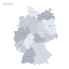 Germany political map of administrative divisions - federal states. Grey vector map with labels.