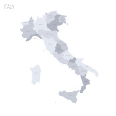 Italy political map of administrative divisions - regions. Grey vector map with labels.