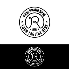 Letter R round logo dsign for Stamp, Badge, T shirt and clothing, fashion Brand - vector illustration,
Text Initial R Letter Monogram Rounded Shape Black and white Color Logo