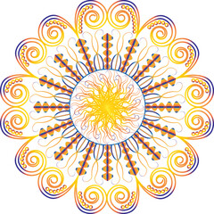 Mandala vector design element, round ornament decoration. Stylized floral motif, vintage decorative elements. Aboriginal folk art bohemian style, ethnic mandala, oriental pattern, orange illustration