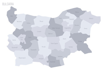 Bulgaria political map of administrative divisions - provinces and regions. Grey vector map with labels.
