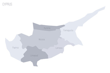 Cyprus political map of administrative divisions - districts. Grey vector map with labels.