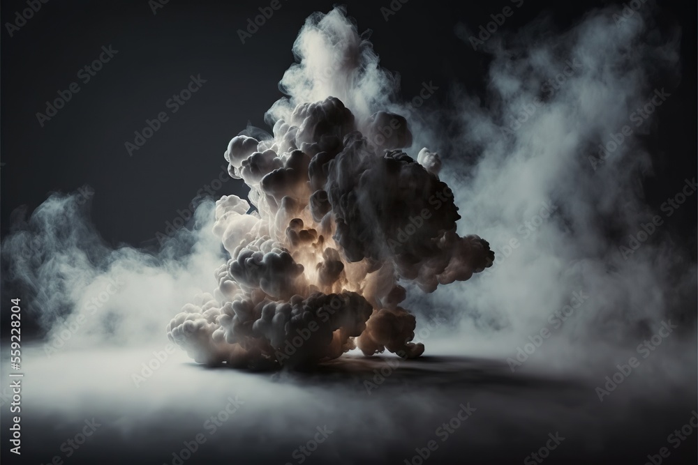 Poster a large cloud of smoke is shown in this image, it appears to be a black and white photo with a black