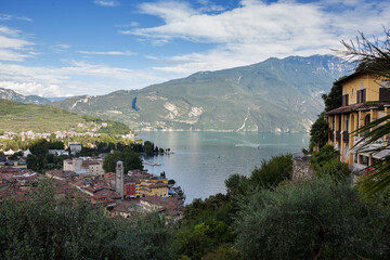 View over Riva del Garda and Lake Garda from the path up to the Bastione di Riva (Strada Santa...