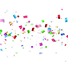 Falling colorful cut out ribbon confetti background.