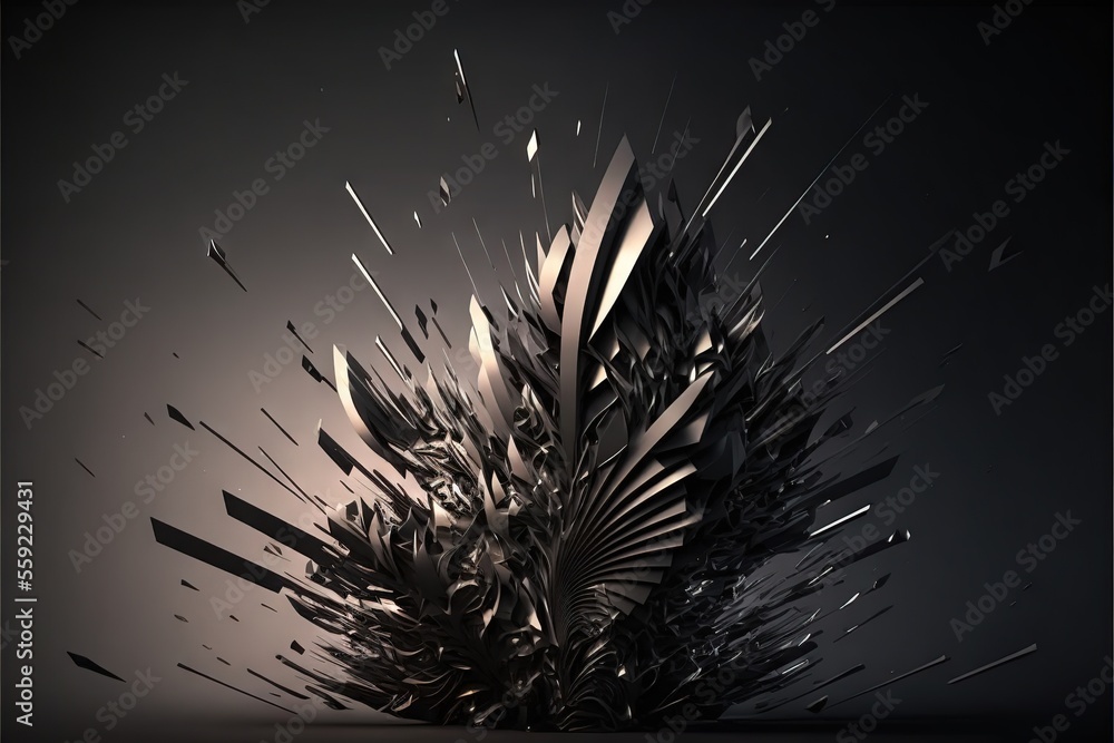 Poster a very large book with some sort of exploding up on it's cover and a black background with a white b